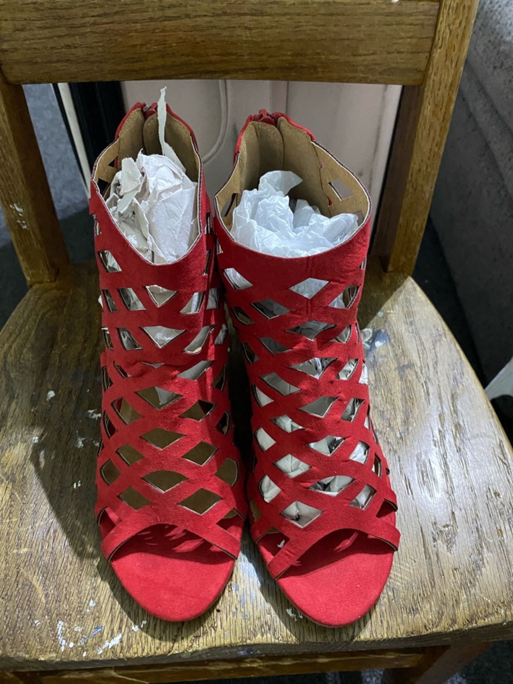 Bonnibel Red Lattice Cutout Peep-Toe Booties